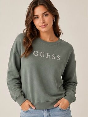 GUESS Los Angeles Olive Green Logo Sweatshirt Women's Medium